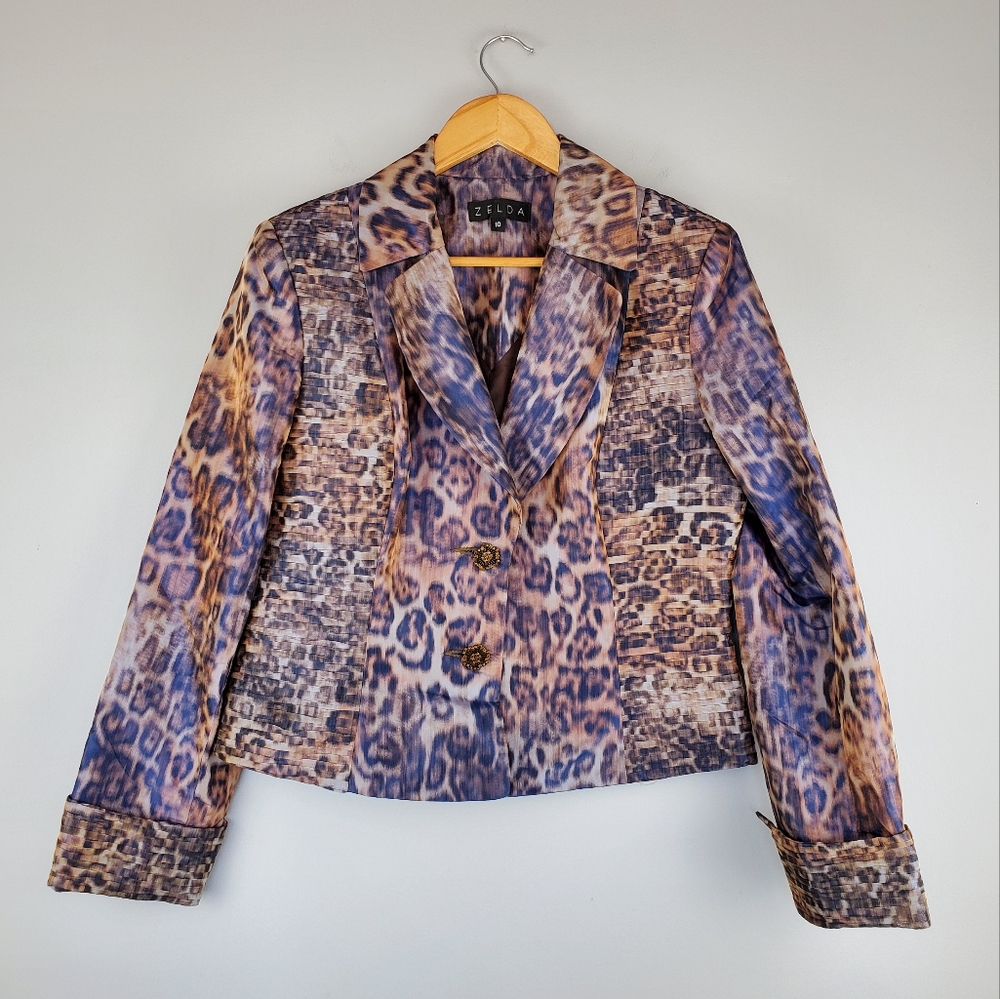 ZELDA Animal Print Blazer with Statement Buttons, Size 10